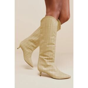SCHUTZ Maryana Croc Embossed Leather Knee High Boots in Almond Buff US 8.5 NWOB